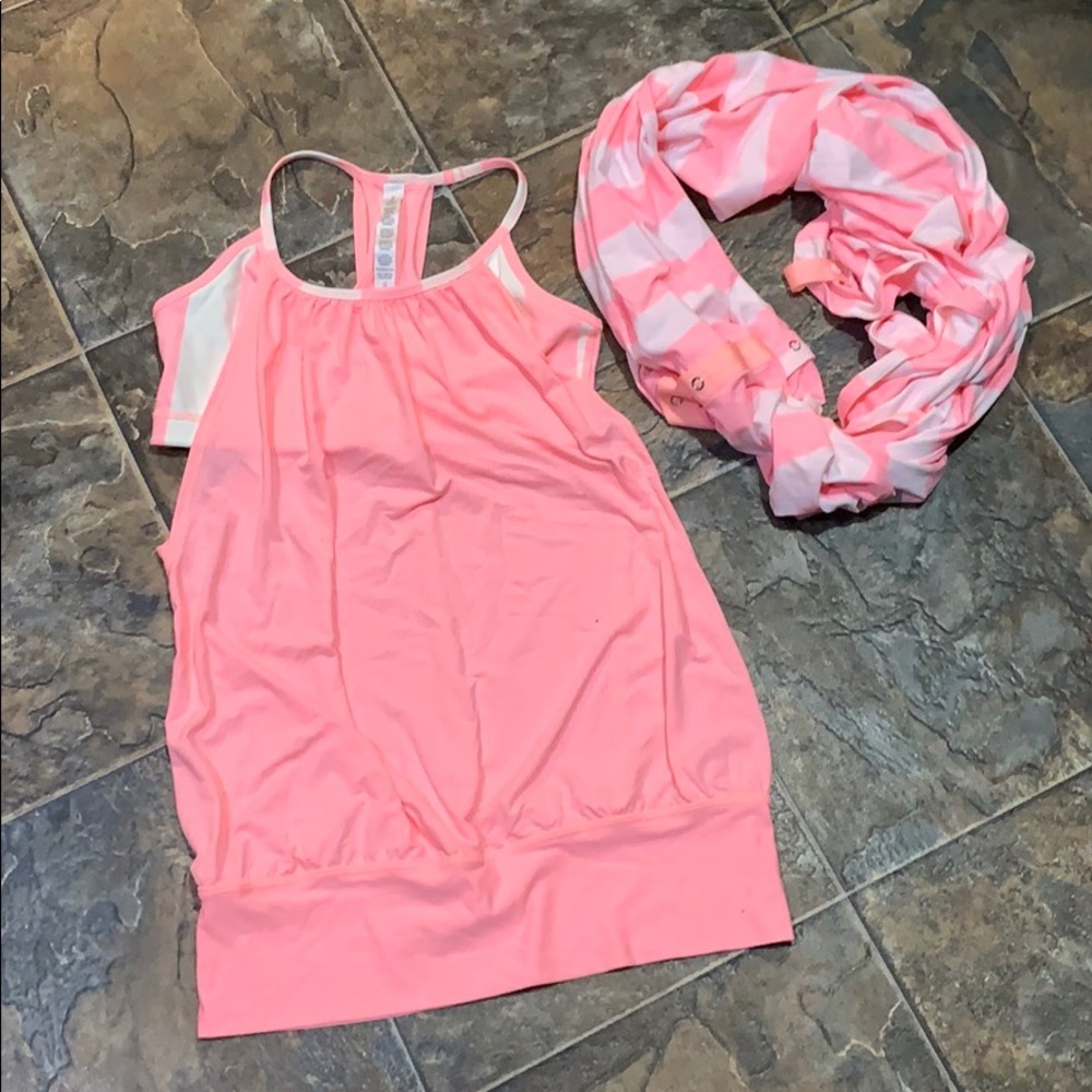 Bubble gum pink and white tank and scarf 💕💕